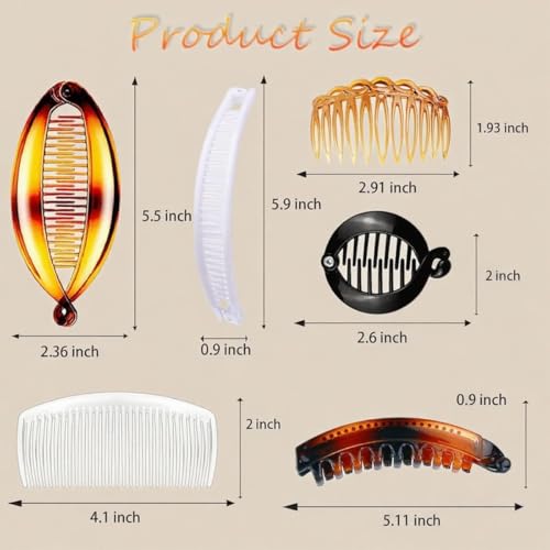 18 Pieces Banana Hair Clips Classic French Hair Comb Set Fishtail Plastic Twist Hair Clip Ponytail Accessories for Women Girls, 6 Styles（style2） - color: black,white, brown（style2）