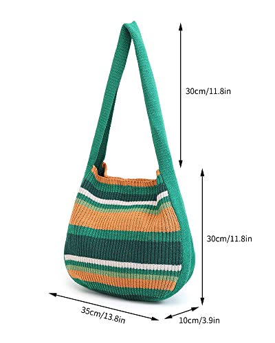 ENBEI Women's Crochet Tote Bag Knit Shoulder bag,Aesthetic Bag,Cute Eco-Friendly Tote for Travel,Daily Use,Gift Box Packaging - color: Green-a