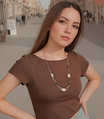 Long Gold Necklaces for Women Dainty Natural Stone Beaded Gold Necklace Mothers Day Gifts Boho Gold Costume Jewelry for Women - color: 79-Grey Crystal