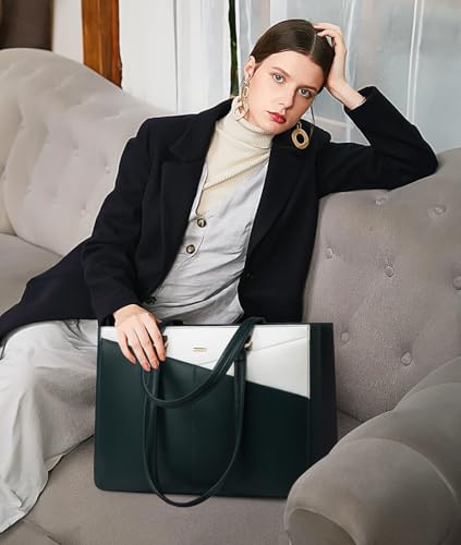 LOVEVOOK Laptop Bag for Women 15.6 Inch Tote Bags Waterproof Leather Briefcase Computer Women Business Office Work Bag,Green/White - color: Green/White 15.6 Inch, size: 15.6 inch