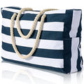 Becokan Beach Bag Large Beach Tote Bag for Women Waterproof Sandproof Swim Pool Bag With Zipper - color: Dark Blue