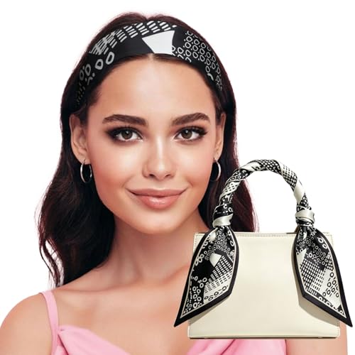 Sumolux Head Hair Scarf for Women Neck Purse Bag Handbags Scarf Like Silk - color: Black White Circles