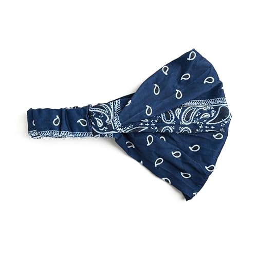 Motique Accessories Wide and Stretchy Cotton Bandana Headwrap, Multiple Colors (Navy Paisley, Medium) - color: Navy Paisley