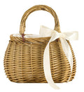Wicker Basket Lace Ribbon Handbag Vacation Wedding Woven Handbag Drawstring Inner Pouch Daily Use Gift - color: C
