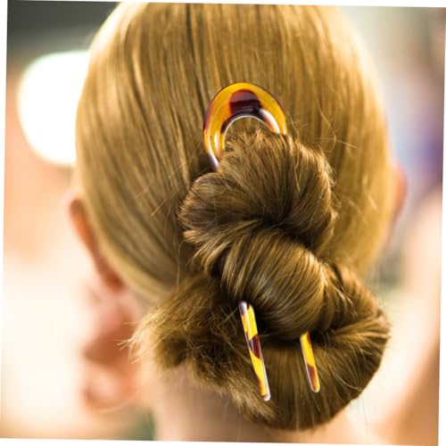 CLISPEED 3pcs Leopard Print U-shaped Hair Forks Hairpins Set Resin Double-prong Hair Pins for Vintage Chinese Style Clips for Brides and Updo