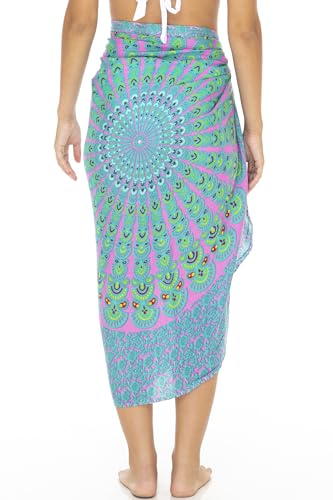 SHU-SHI Sarong Wraps for Women Long Beach Cover ups Pareo Bathing Suit Wrap Skirt Mandala Sarongs Coverup - color: Pink/Tosca