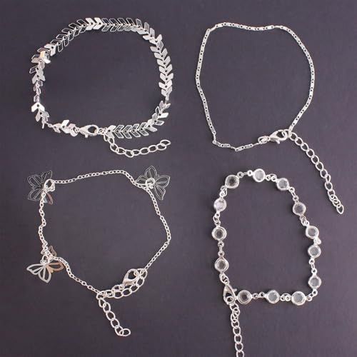 4PCS Bow Anklet for Women, 4-Layered Lightweight Simple Chain Bow Ankle Bracelet Set, Elegant Women's Fashion Jewelry, Ideal for Casual and Special Events - color: Silver