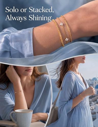 Fansilver 3 Pcs Silver/Gold Bracelets for Women Trendy 925 Sterling Silver Stackable Bracelet Set Adjustable Bracelet Link Chain Cubic Zirconia Bracelets Waterproof Jewelry Set - color: Gold tone