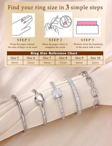 FIASASO Gold Rings for Women Non Tarnish - 5Pcs Dainty Stackable Rings 14K Gold Plated Cubic Zirconia Stacking Rings Non Tarnish Waterproof Minimalist Thin Stack Ring Size 5 6 7 8 9 10 - color: Silver