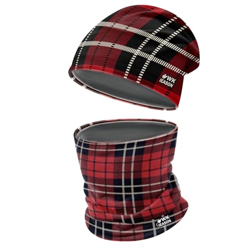 WK IEASON Winter Thermal Fleece Hat Scarf Set for Men Women Warm Windproof Cap Neck Warmer Fleece Beanie Scarf Set for Skiing - color: Colorful Squares