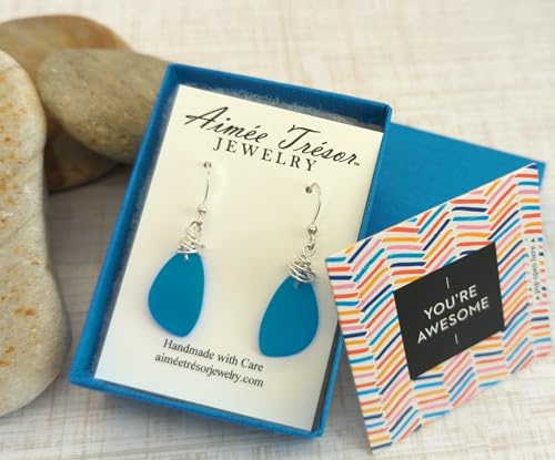 Popular Recycled Sea Glass Earrings on Sterling Silver Hooks - color: Vivid Aqua