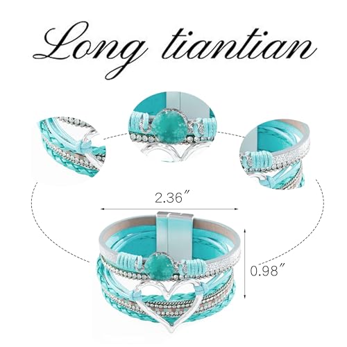 Long tiantian Leather Bracelets for Women Warp Bracelet Stackable Boho Layered Bracelet Chunky Heart Trendy Birthday Gifts for Her - color: B18:bracelet for woman