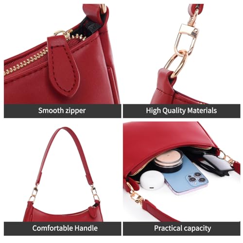 Shoulder Bag for women Crossbody Bags Retro Classic Small Hobo Purse Clutch Tote Handbags with Zipper Closure - color: Red