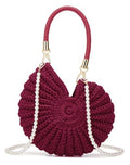 Jusavie Bohemia Crochet Handwoven Seashell Bag Women Summer Beach Bag Boho Evening Clutch Purses Shoulder Crossbody Bags 2026 - color: Burgundy