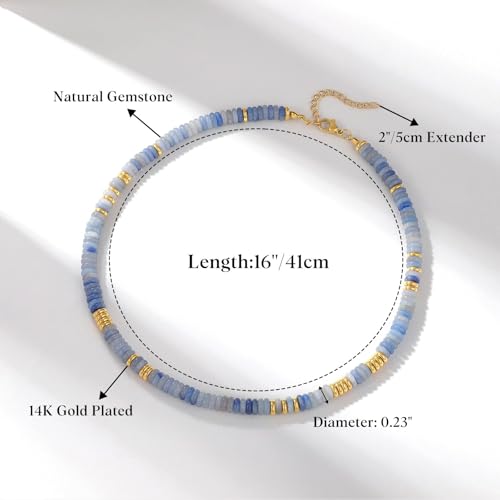 KissYan Boho Beaded Choker Necklace for Women, Gemstone Choker Natural Stone Freshwater Pearl Surfer Necklaces 14K Gold Plated Summer Beach Handmade Jewelry - color: T-Light Blue