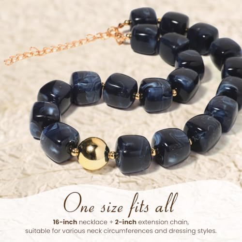 Summer Jewelry Square Chunky Beaded Necklace for Women Trendy Statement Colorful Beach Acrylic Resin Bead Punk Y2k Choker Necklaces Boho Charm Fashion Accessory Jewelry - color: Navy1