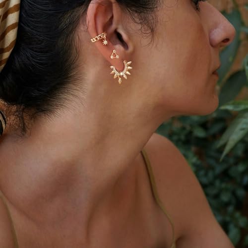 MYEARS Women Earrings Gold Huggie Hoop 14K Small Simple Hypoallergenic Everyday Jewelry - style: Arrow