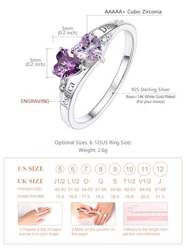 Custom4U Personalized 1-4 Birthstone Rings for Women Promise Rings for Her Sterling Silver Mothers Ring Customized Cubic Zirconia Stones Wedding/Valentine's Day/Mother's Day Jewelry Gift for Mom Wife - color: A-2 Names-silver