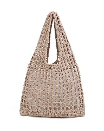 Crochet Mesh Beach Tote Shoulder Handbags Hobo Summer Aesthetic Women's Bag - color: White Black Brown Green