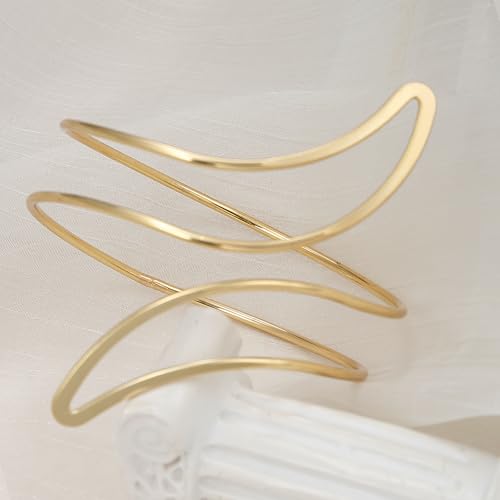 YVVLEE 4PCS Gold Silver Arm Cuff Jewelry for Women Upper Arm Cuff Bangle Band Armlet Adjustable Minimalist Coil Arm Armband Set - color: B