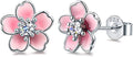 Pink Flower Earrings for Women, 925 Sterling Silver Stud Earrings, Cute Plumeria Earrings For Women, Cherry Blossom Hypoallergenic Stud - color: *Pink
