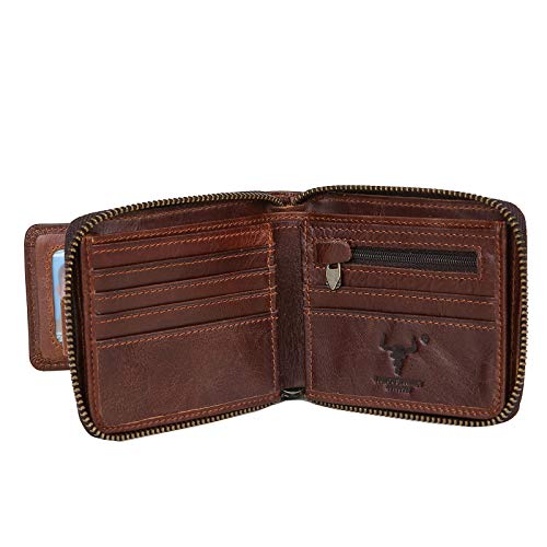 Zipper Wallet Men RFID Blocking Leather Bifold Wallets For Men - Flap ID Window Zip Coin Pocket Mens Zipper Wallets - Big Capacity Credit Card Travel Wallet (Brown) - color: Brown