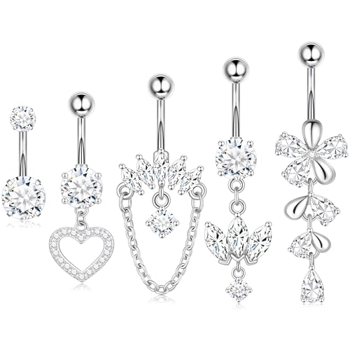 Shakalaka Dangle Belly Button Rings Piercing Jewelry for Women Surgical Stainless Steel Navel Dangly - color: Silver