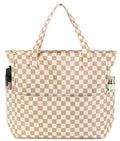 Bluboon Waterproof Beach Tote Pool Bags for Women Ladies Extra Large Carry On Bag With Wet Compartment for Weekender Travel - color: A Checked Brown White