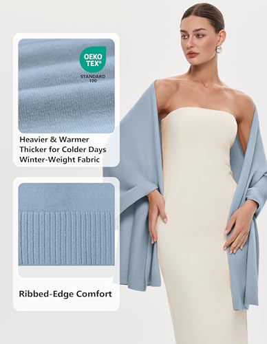 PULI Women's Pashmina Shawl Wraps for Evening Dress Large Scarf Blanket Long Wedding Bridal Winter Warm Shoulder Wrap - color: Blue
