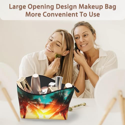 Tropical Palm Tree Makeup Bag Travel Cosmetic Bag for Women,Beach Sunset Small Make up Pouch Travel Bags for Toiletries Aesthetic Accessories Waterproof Gifts - color: Tropical Palm Tree