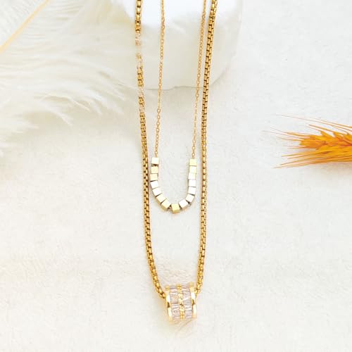 Gold Necklaces for Women Gifts - 14K Gold Plated Necklace for Women Necklaces for Her Tiny Fashion Jewelry for Teens，for Women Friends Jewelry Gifts，Necklace Gold Jewelry Birthday Gifts - style: Double layered necklace