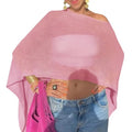 Fisoew Women Sheer Poncho Top Lightweight Knit Crochet Summer Shrug Bolero Off Shoulder Going Out Beach Cover up - color: Pink, size: Large