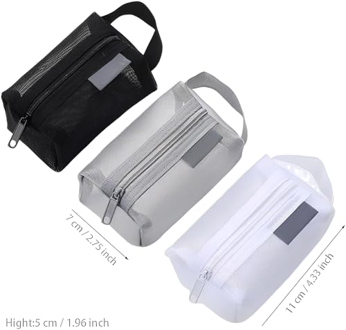3pcs Portable Square Mesh Storage Bag,Zippered Cosmetic Bag,Small Square Mesh Coin Purse Travel Storage Carry Pouch (Black,White,Grey) - color: 3pcs