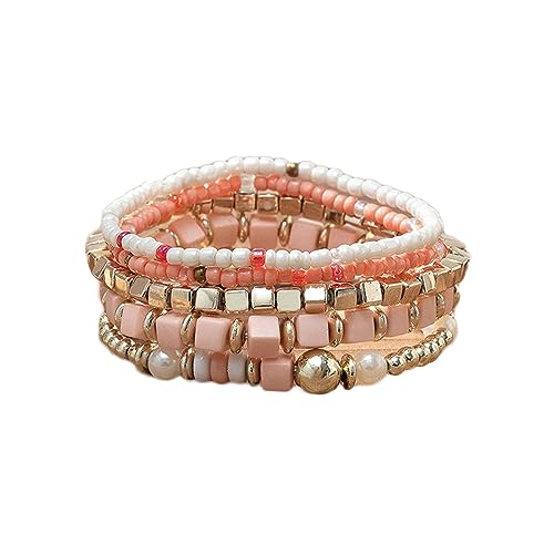 COLORFUL BLING 5Pcs/Set Bohemian Stackable Beads Bracelet for Women Multilayer Boho Seed Statement Stretch Strand Bracelet Friendship Women Jewelry - color: green
