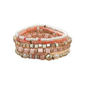 COLORFUL BLING 5Pcs/Set Bohemian Stackable Beads Bracelet for Women Multilayer Boho Seed Statement Stretch Strand Bracelet Friendship Women Jewelry - color: green