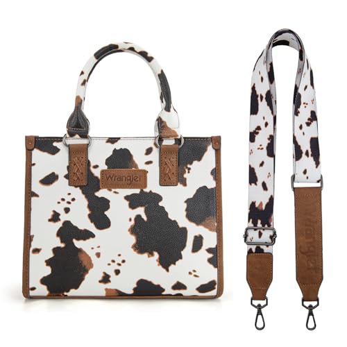 Montana West Wrangler Tote Bag for Women Aztec Western Retro Purse Top Handle Handbags - color: Angel Cow Brown