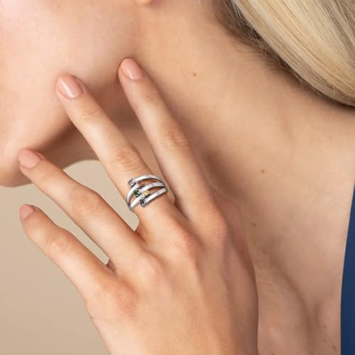Custom4U Personalized 1-4 Birthstone Rings for Women Promise Rings for Her Sterling Silver Mothers Ring Customized Cubic Zirconia Stones Wedding/Valentine's Day/Mother's Day Jewelry Gift for Mom Wife - color: B-5 Names-Silver