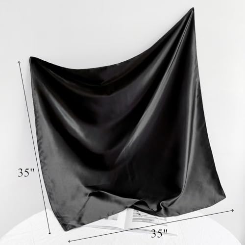 Hexchasty 35”Head Scarf Satin Silk Like Hair Scarf Large Square Head Scarves Bandana Head Wraps Headscarfs for Women Green - color: D-solid Black