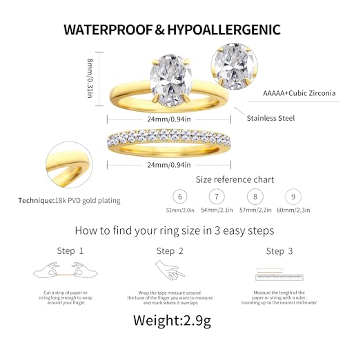 Engagement Rings for Women,Two-in-One Halo Wedding Promise Cubic Zirconia Band,18K Gold Plated Stainless Steel Wedding Ring Set for Women,Promise Ring for Anniversary or Proposal - size: 8, style: Wedding Ring Set