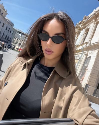 WOWSUN Retro Oval Sunglasses Womens Trendy Sun Glasses Sunnies UV400 Protection - color: Oval-bright Black Frame Grey Lens a