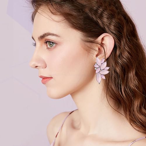 Bohemian Statement Sparkly Colourful Fancy Rhinestone Crystal Flower Dangle Drop Stud Earrings Vintage Wedding Bridal Prom Earrings for Women - color: Light Pink