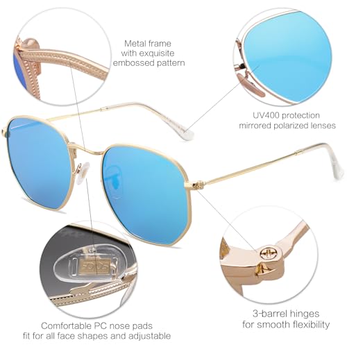 SOJOS Square Polarized Sunglasses for Women Men Small Hexagonal Polygon Shades SJ1072 - color: Blue