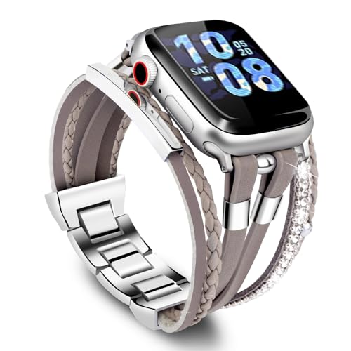 Bracelet for Apple Watch Bands 40mm Women, Boho Chic Leather Strap for Apple Watch Bands 41mm/38mm, Multilayer Wrap Band for iWatch Series 11/10(42mm) 9 SE 8 7 6 5 4 3 2 1 - color: D-Gray, size: 42(series 11/10)/41/40/38mm