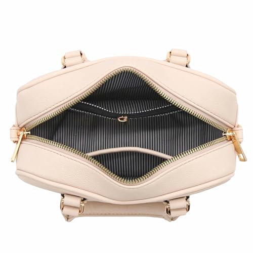 FashionPuzzle Mini PU Leather Satchel Purse Top Handle Crossbody Bag - color: Nude