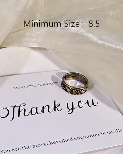 Vintage Bronze Sun and Moon Open Ring with Carving Design for Women Unique Boho Adjustable Ring for Gift - color: Bronze