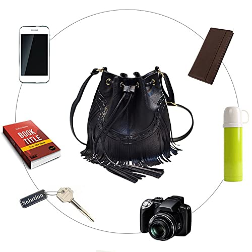 Hoce Women’s Leather Fringe Messenger Bag Large Hobo Crossbody Tassel Shoulder Bags, Gift for Mom Wife Girlfriend - color: C-black