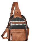 FADEON Large Sling Bag for Women, Leather Crossbody Purse Designer Anti Theft Sling Backpack, RFID Fanny Packs for Travel - color: Retro Black With Brown