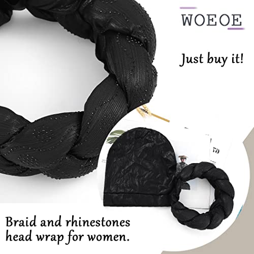 Woeoe African Headwrap Gold Braided Turbans for Women - color: Black