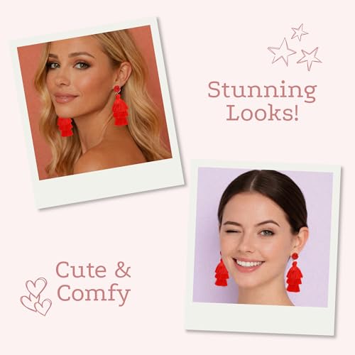 Tassel Earrings for Women - Colorful Layered Tassle Dangle Drop Earrings - color: Red