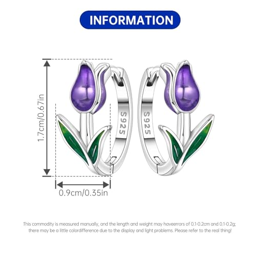 Earrings for Women 925 Sterling Silver Hoop Earring Colorful Cute Fashion Hoop Earrings Graduation Birthday Jewelry Gifts for Women - color: Purple Tulips Earrings